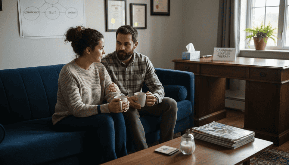 Couple in therapist’s office during session