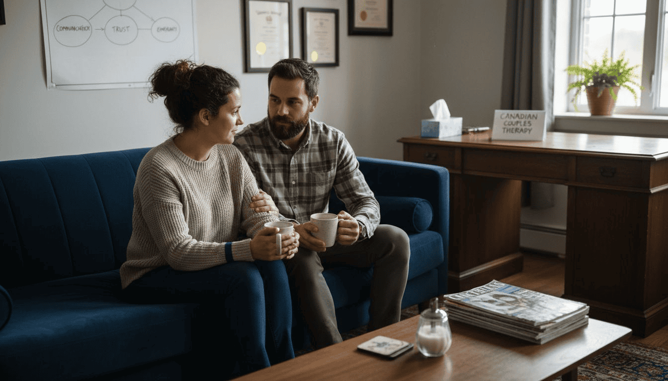 Couple in therapist’s office during session