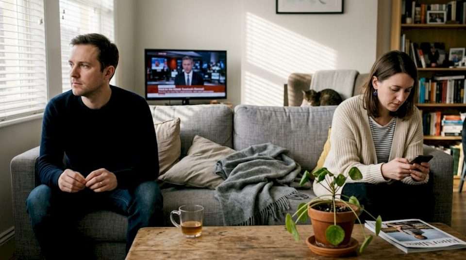 Couple sitting apart after argument