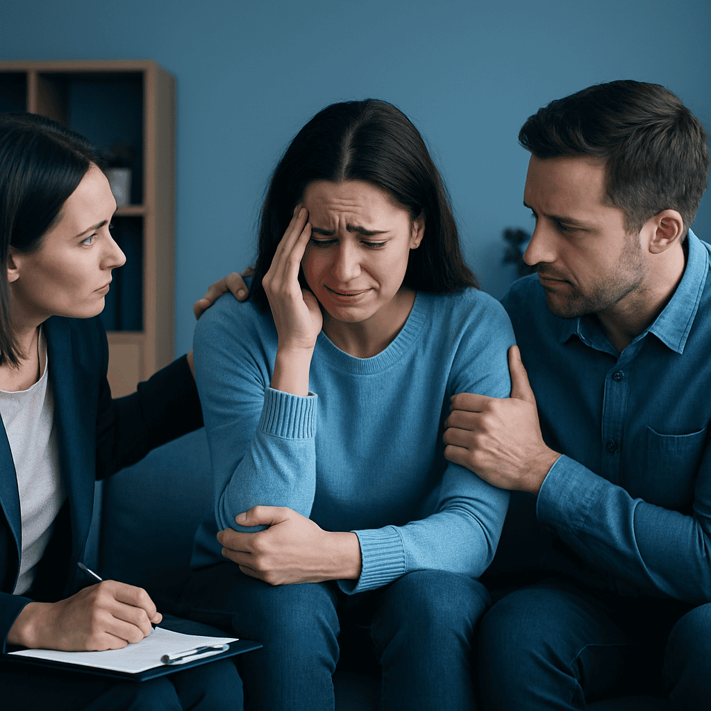 Client dealing with grief during a therapy session