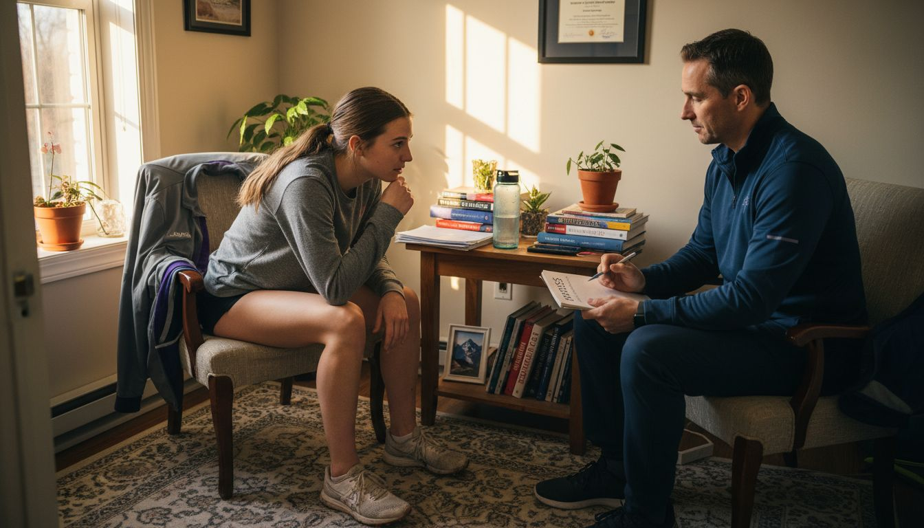 Athlete speaking with sports psychologist