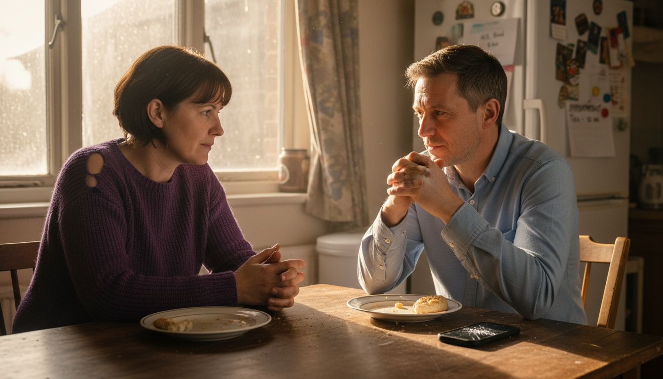 Couple calmly discusses disagreement at home