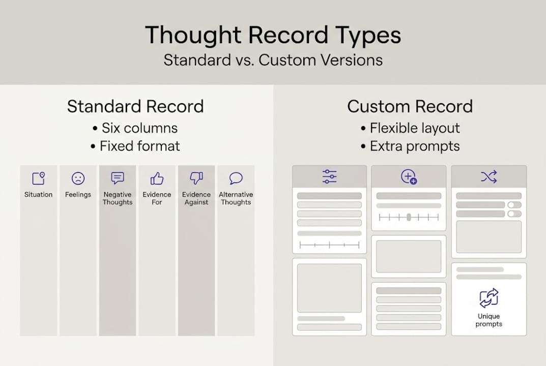 Infographic comparing thought record worksheet types