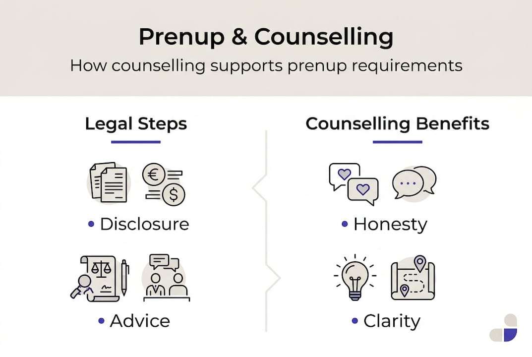 Infographic linking prenup steps and counselling