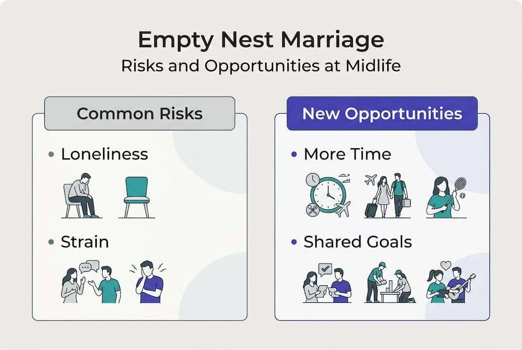 Infographic of empty nest marriage risks and opportunities