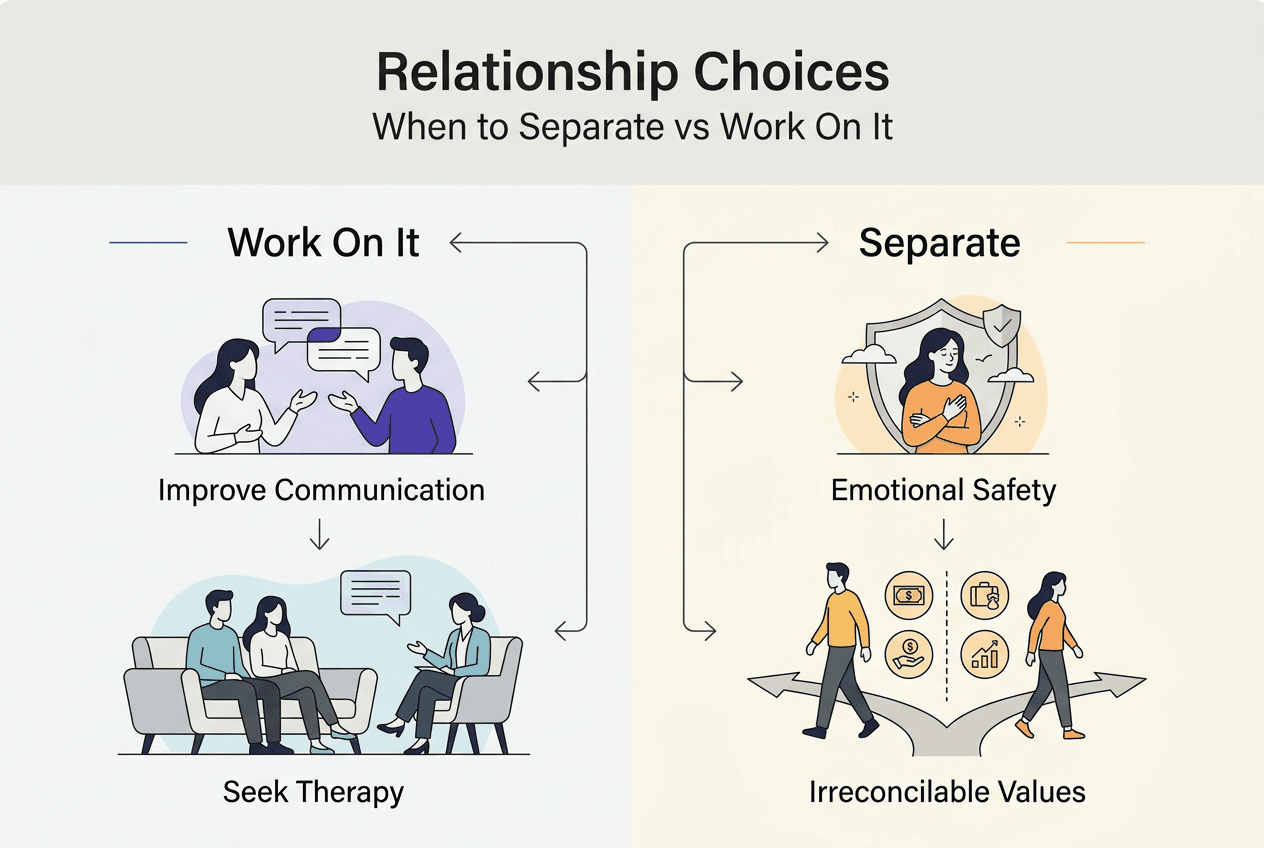 Infographic showing relationship options and decisions