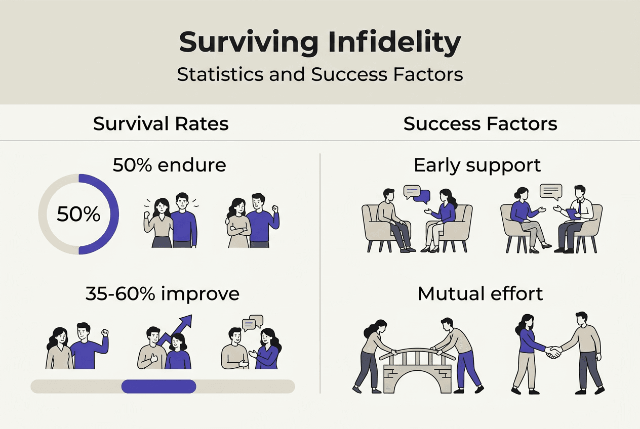 Infographic summarizing infidelity survival statistics