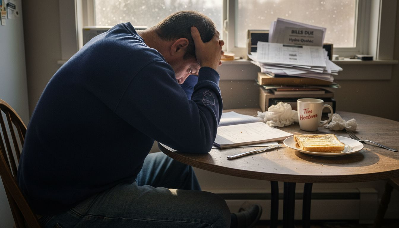 Man emotionally withdrawing at kitchen table