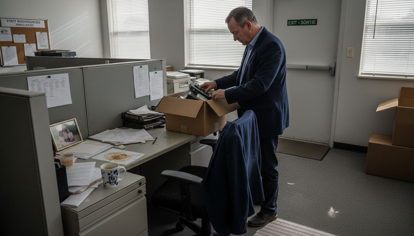 Man packing belongings after job loss