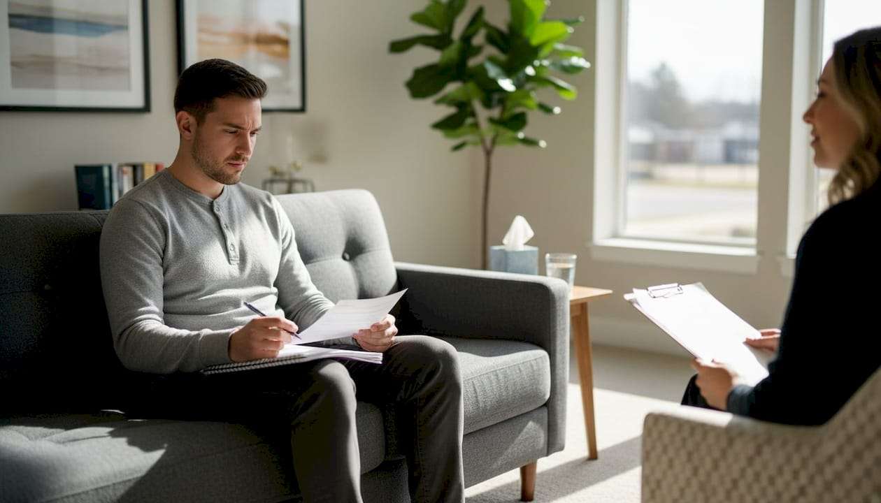 Man rates anxiety during therapy session