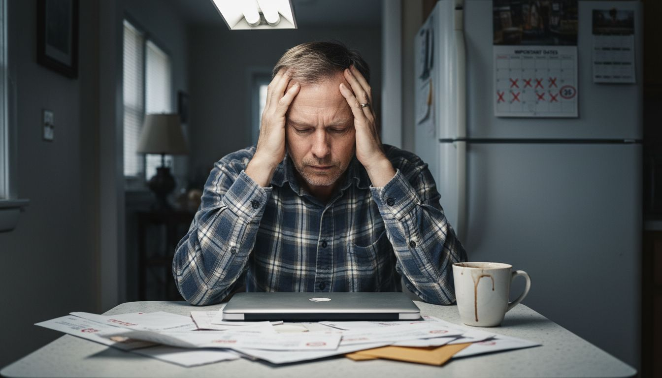 Man showing physical and emotional stress at home