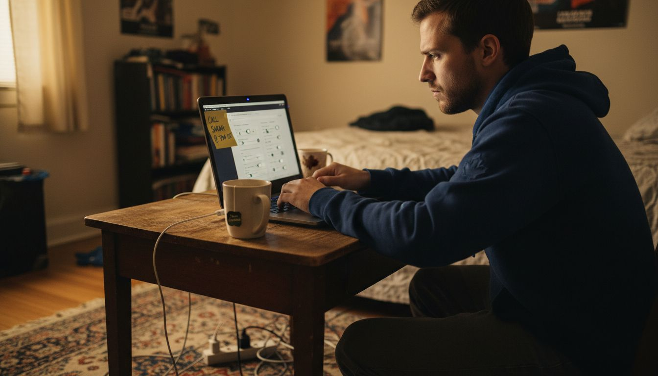 Man testing laptop for online therapy call