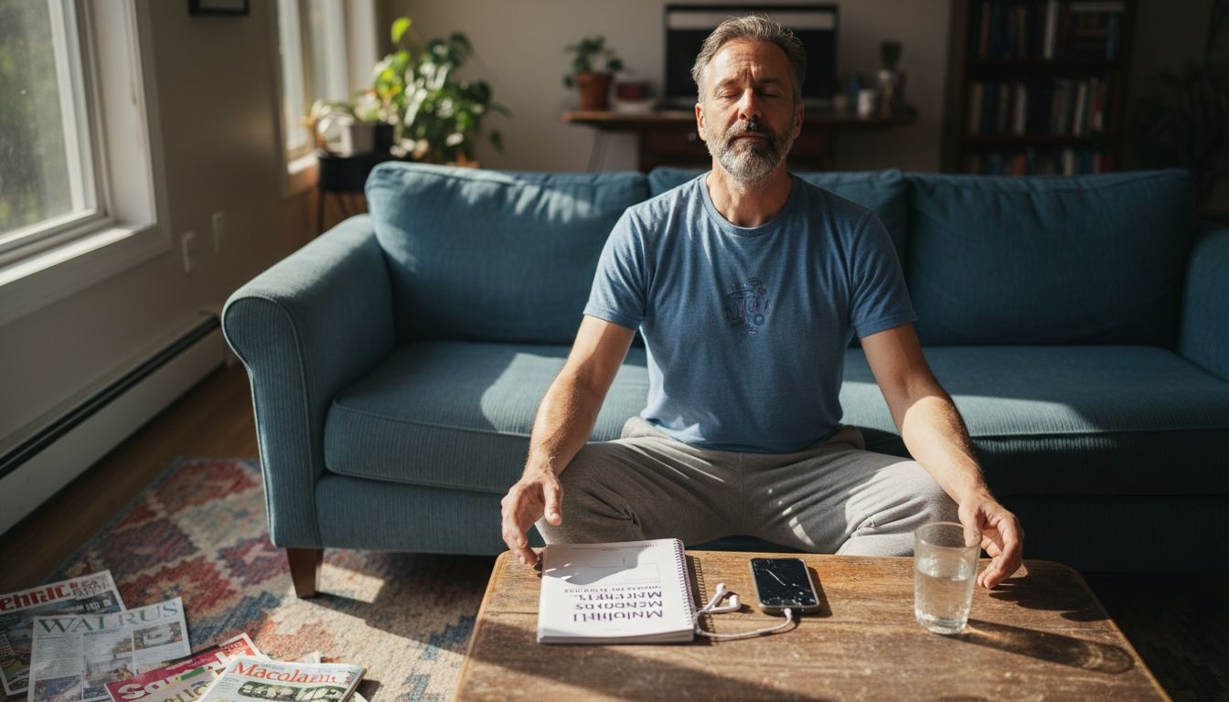 Man using emotional regulation techniques at home