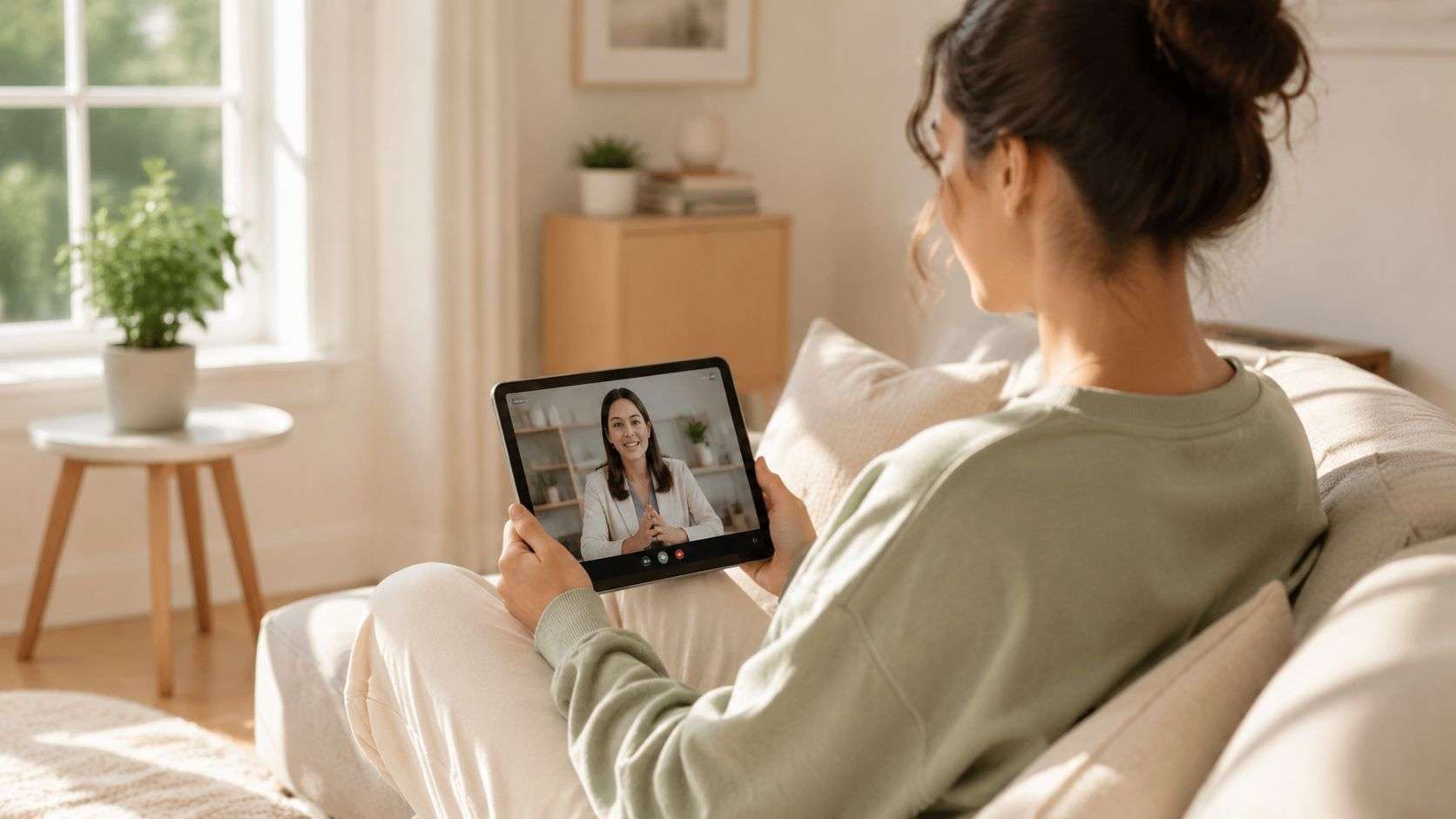 Client attending a secure online counselling session by video with a registered BC counsellor