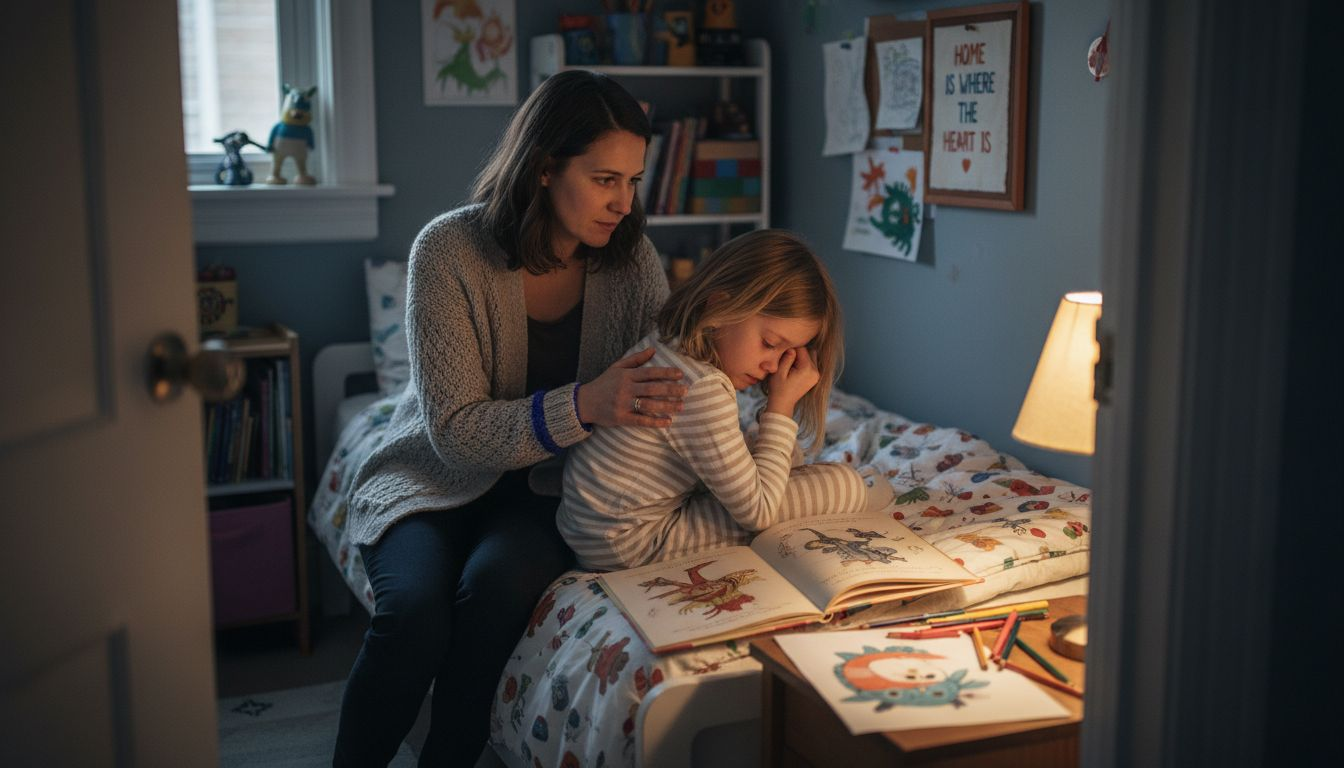 Parent comforts child during emotional moment
