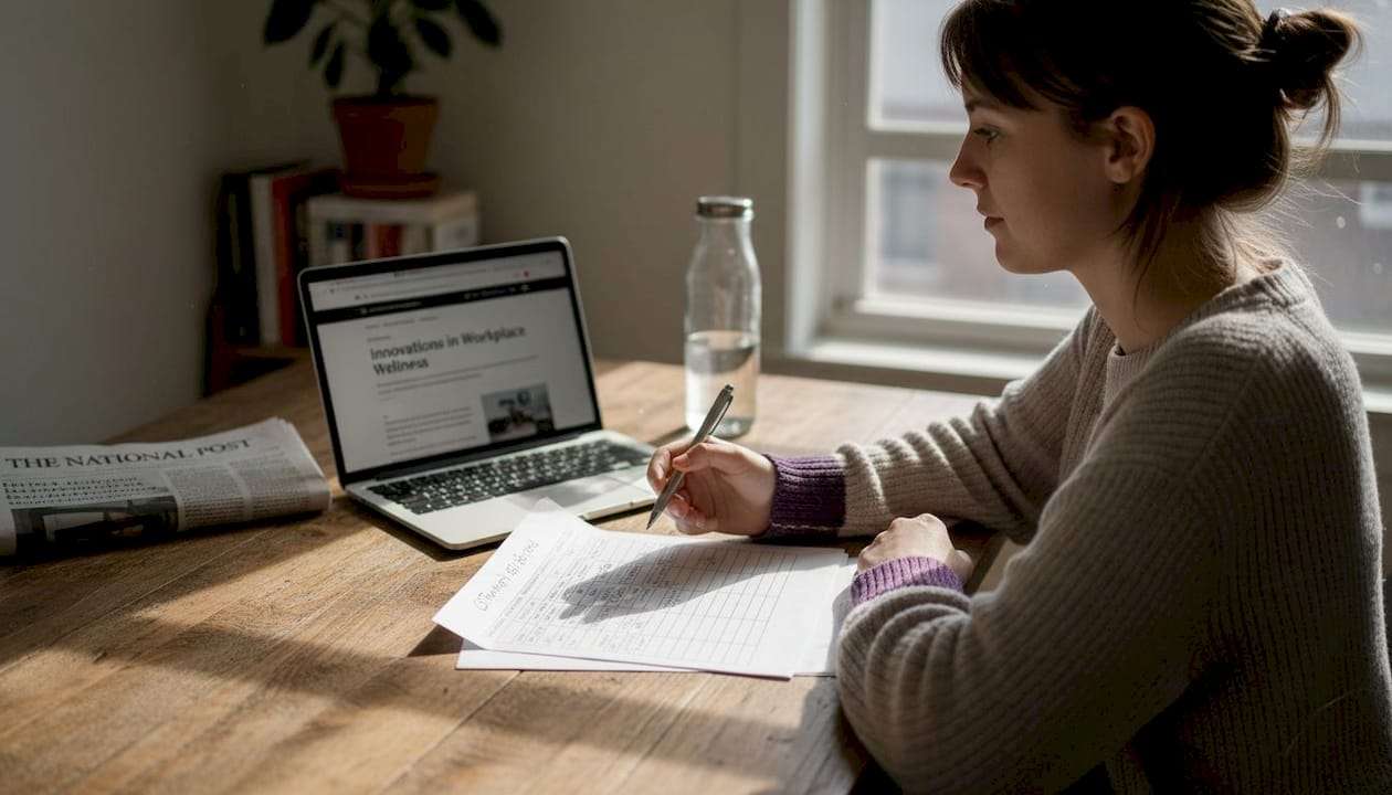 Person reviewing CBT worksheet at kitchen table