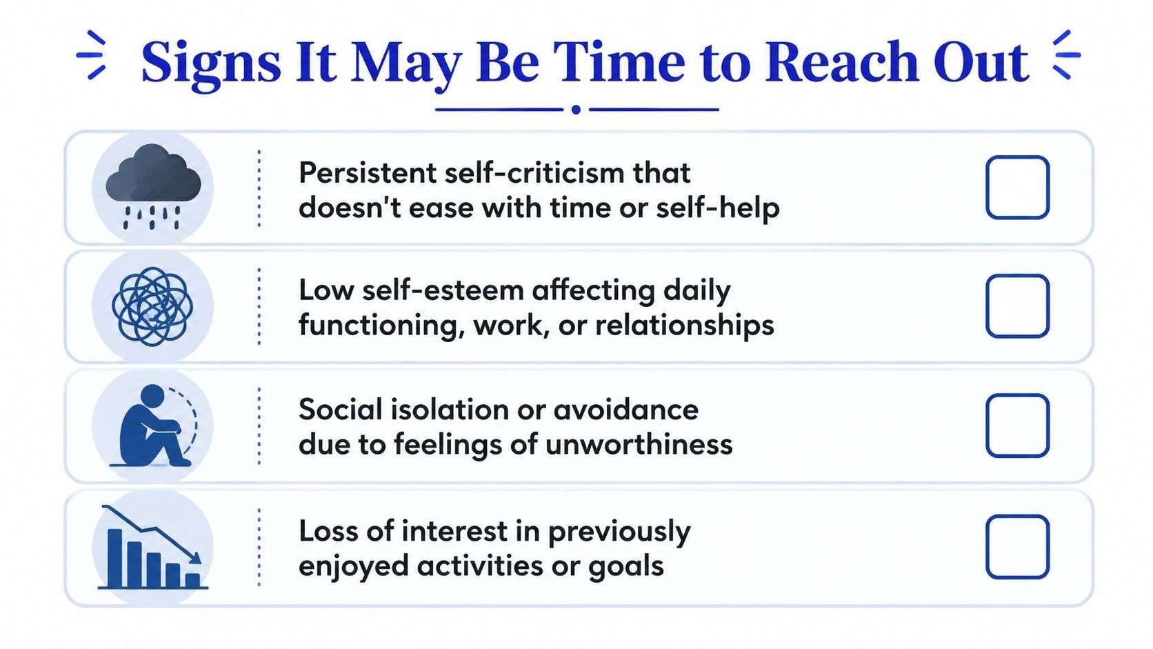 A checklist infographic titled Signs It May Be Time to Reach Out for mental health support.