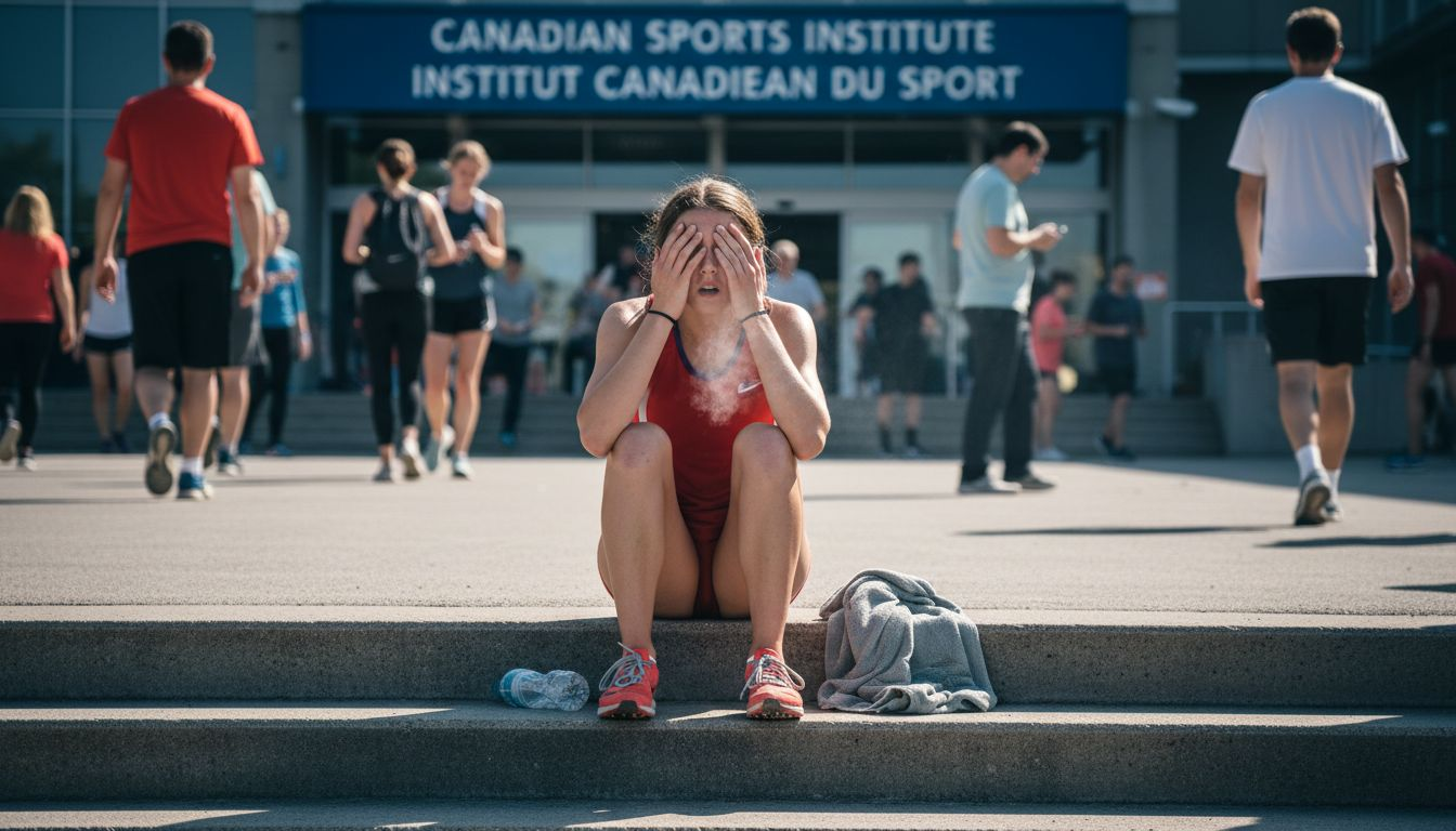 Stressed young track athlete showing anxiety