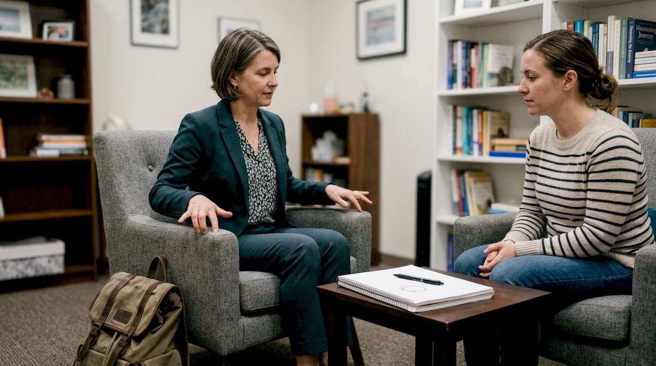 Therapist demonstrating EMDR bilateral hand tapping