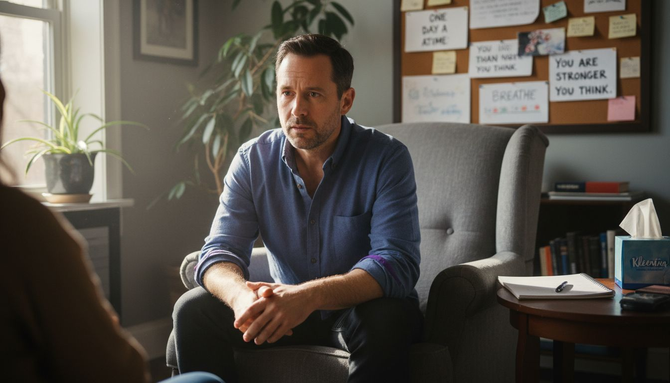 Therapist listening to client discuss anxiety