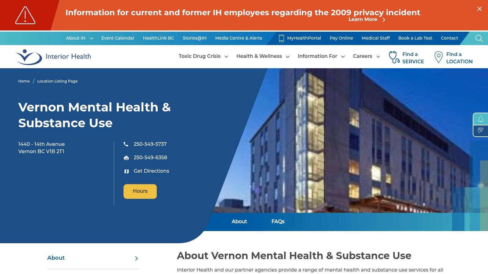 Vernon Jubilee Hospital (VJH) – Emergency & Youth Mental Health Pod